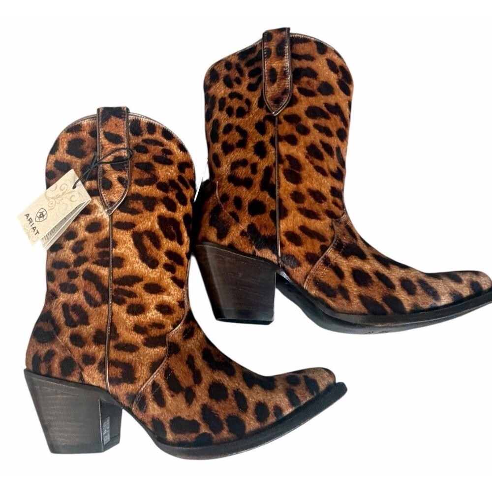 NEW Ariat Women's Bandida Leopard Calf Hair Western Boots Cowboy Point Toe